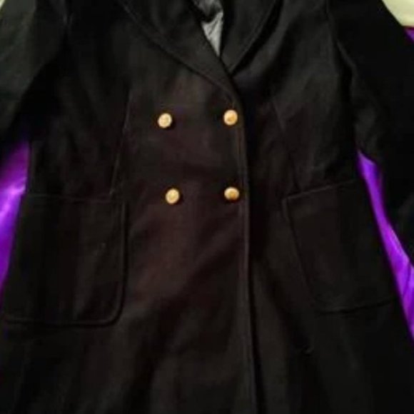 Black Double Breasted Lapel Collar Button Up pocketed Overcoat - Picture 9 of 9